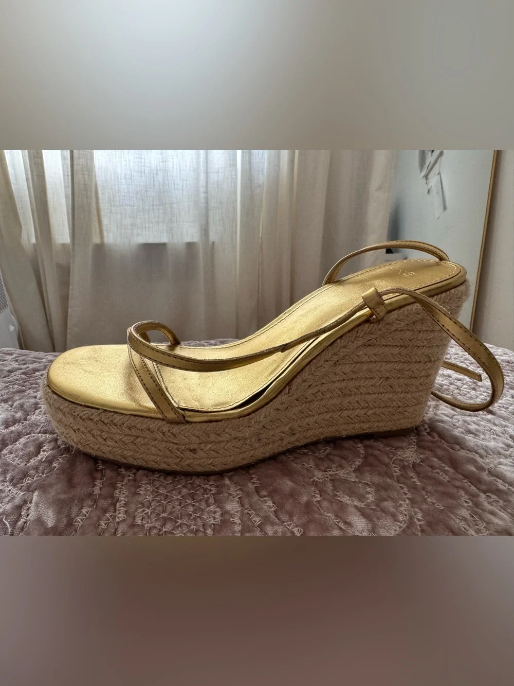 Mango Gold Metallic Espadrille Platform Sandals